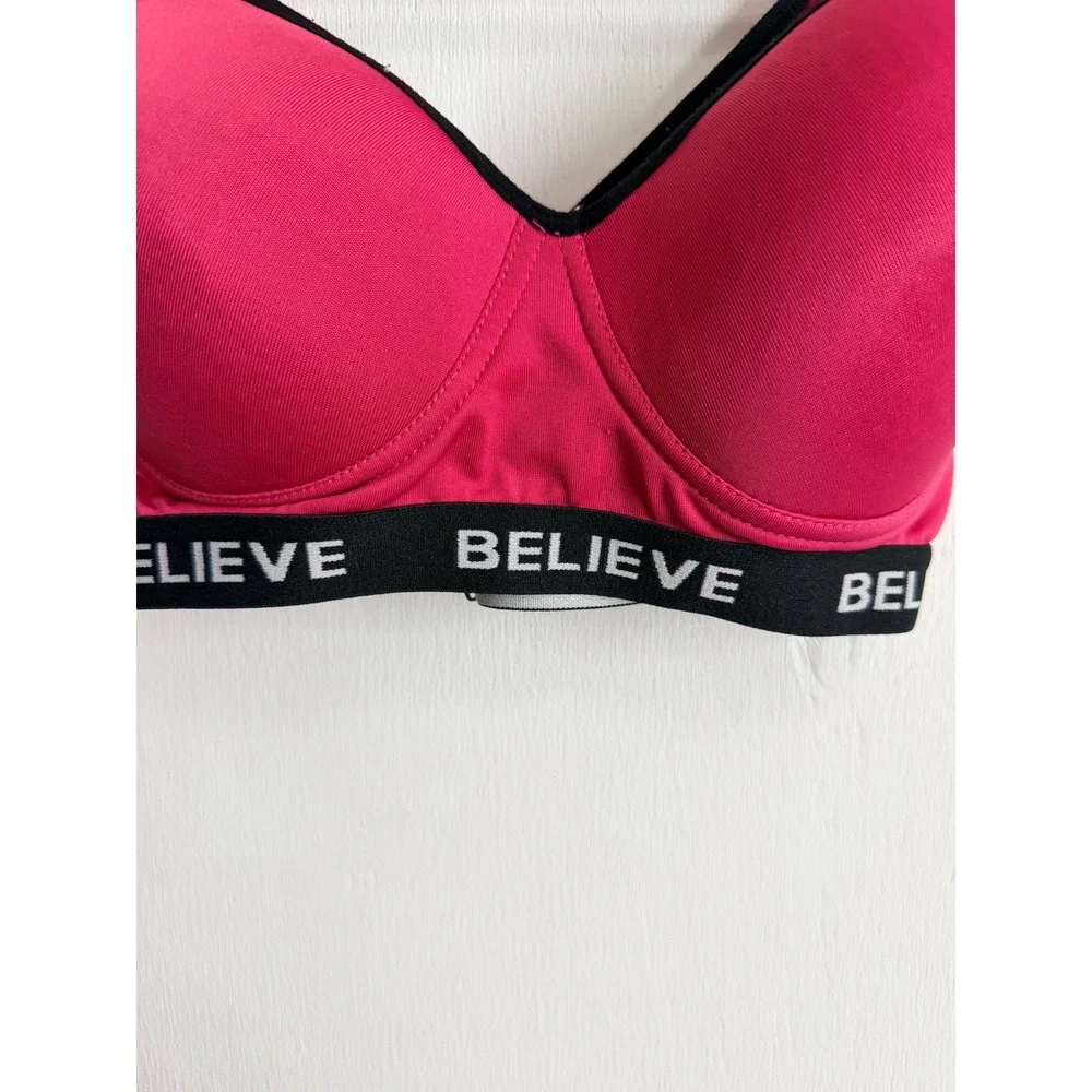 Believe Pink Sports Bra Padded Criss Cross Back Activewear Fuchsia Medium